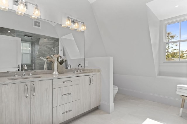 17 Alveston St, Boston, MA 02130 - full bathroom featuring toilet, double vanity, and a shower with shower door