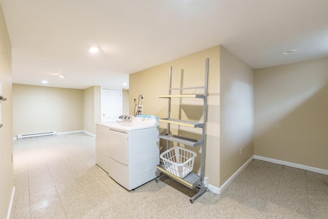 170 E Hadley Rd Unit 60, Amherst, MA 01002 - laundry area with a baseboard radiator, washing machine and dryer, and recessed lighting