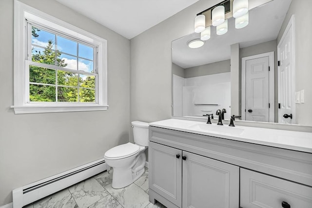 69 Biscuit Hill Dr, Leominster, MA 01453 - full bath with a baseboard radiator, marble finish floors, and vanity
