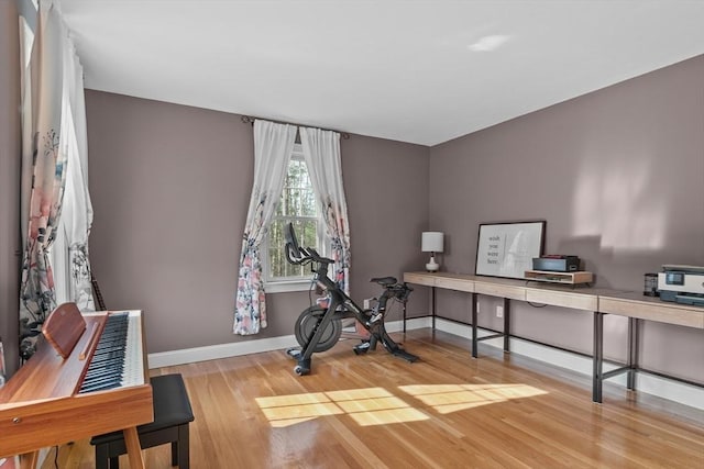 office space featuring baseboards and wood finished floors