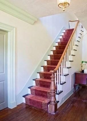 staircase featuring wood finished floors