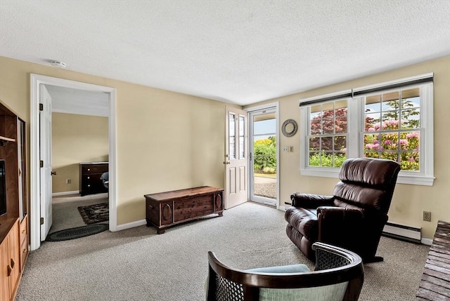 25 Pheasant Cove Cir, Yarmouth, MA 02675 - living area featuring carpet, a textured ceiling, and baseboard heating