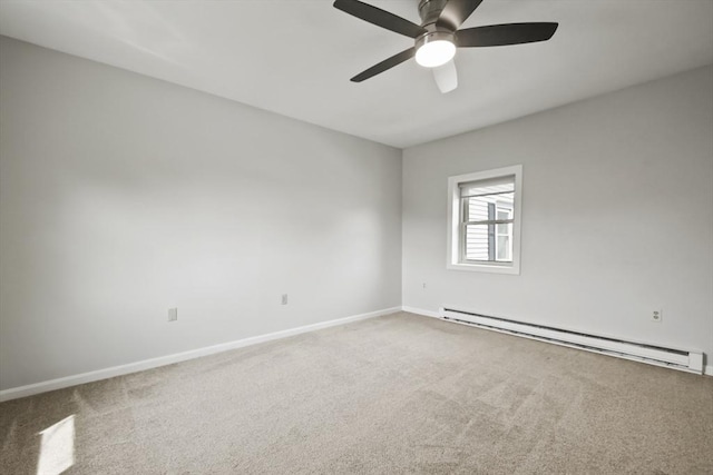 192 Pleasant St Unit 3, Leominster, MA 01453 - empty room with baseboard heating, carpet flooring, a ceiling fan, and baseboards