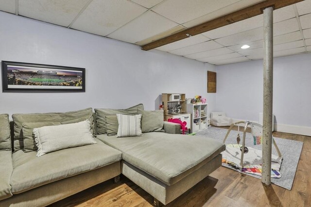 1 Columbine Rd, Milton, MA 02186 - living room with a drop ceiling, wood finished floors, recessed lighting, and baseboards