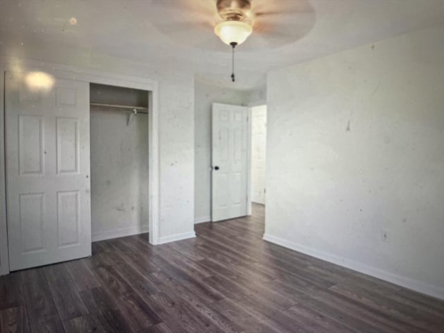 35 Marsh Ave, Worcester, MA 01605 - unfurnished bedroom with dark wood-style flooring, a closet, baseboards, and ceiling fan