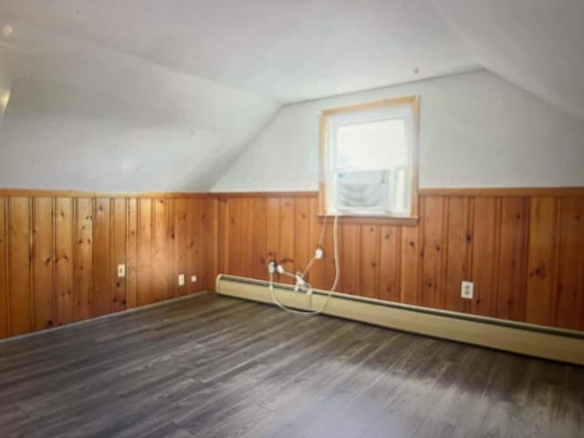 35 Marsh Ave, Worcester, MA 01605 - additional living space featuring wood finished floors, lofted ceiling, a baseboard radiator, a wainscoted wall, and wooden walls