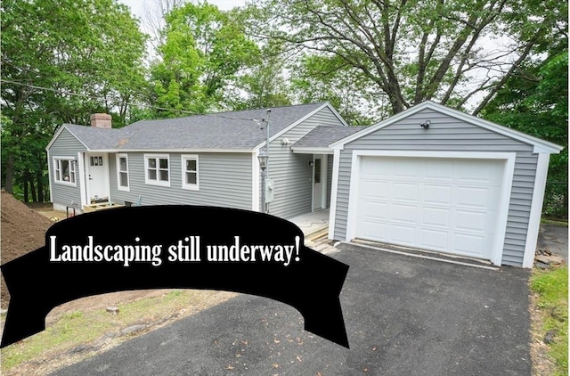 45 Winslow St, Gardner, MA 01440 - ranch-style home featuring driveway, an attached garage, a shingled roof, and a chimney