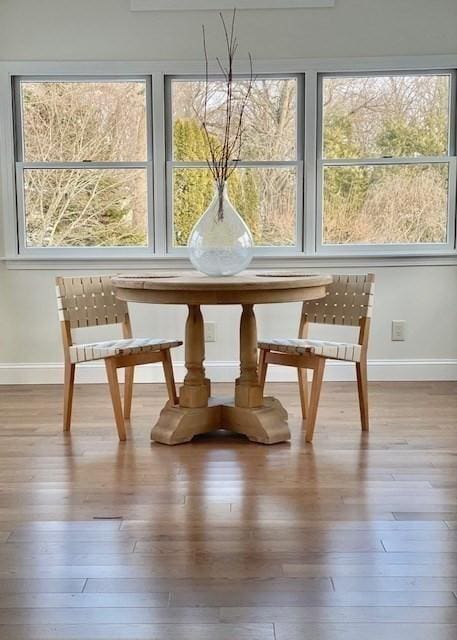 unfurnished dining area featuring wood-type flooring