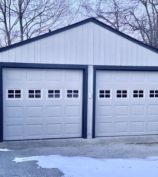 view of snow covered garage