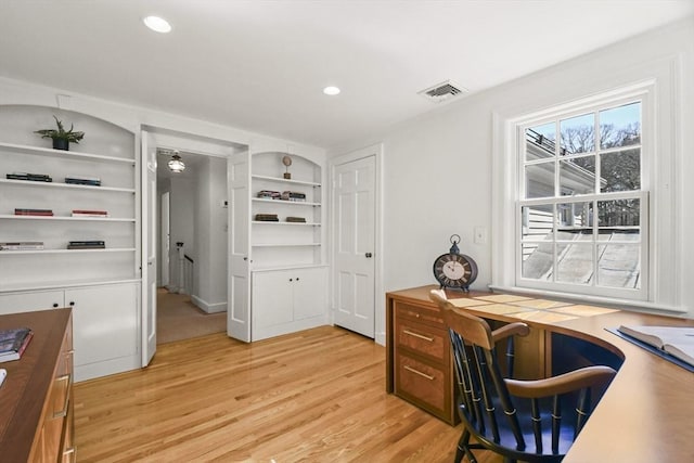 15 Alden Rd, Wellesley, MA 02481 - office with light wood-type flooring, recessed lighting, and built in shelves