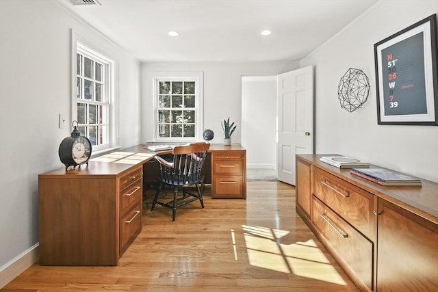 15 Alden Rd, Wellesley, MA 02481 - office with light wood-type flooring, recessed lighting, ornamental molding, and baseboards
