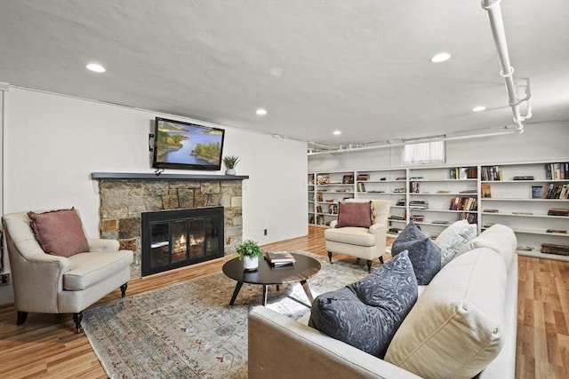 15 Alden Rd, Wellesley, MA 02481 - living room with wood finished floors, recessed lighting, and a fireplace