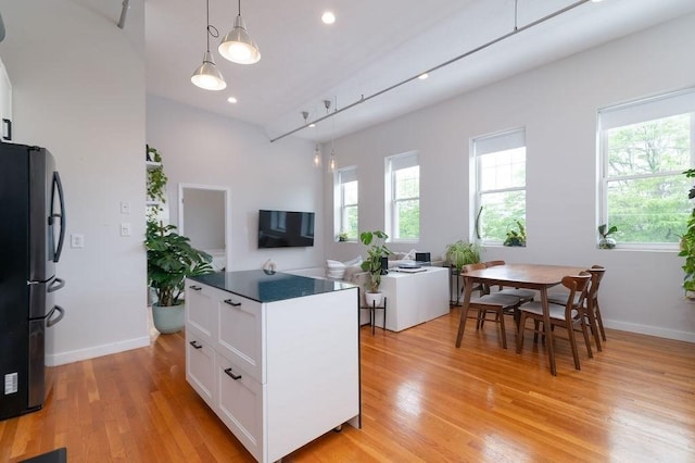 960 Broadway Unit 10, Chelsea, MA 02150 - kitchen featuring freestanding refrigerator, healthy amount of natural light, light wood-type flooring, and recessed lighting