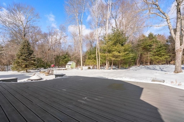 view of snow covered deck