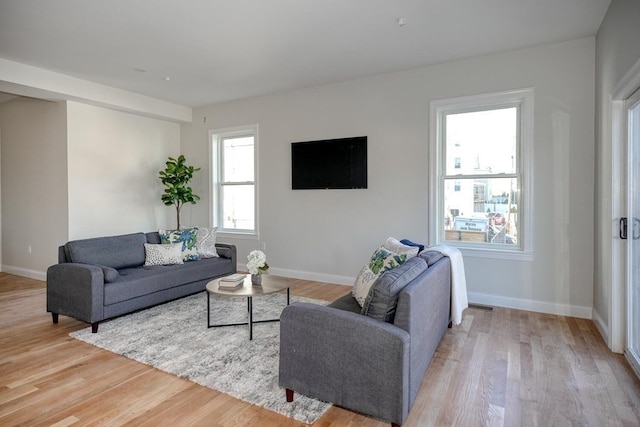 living room with light wood-type flooring