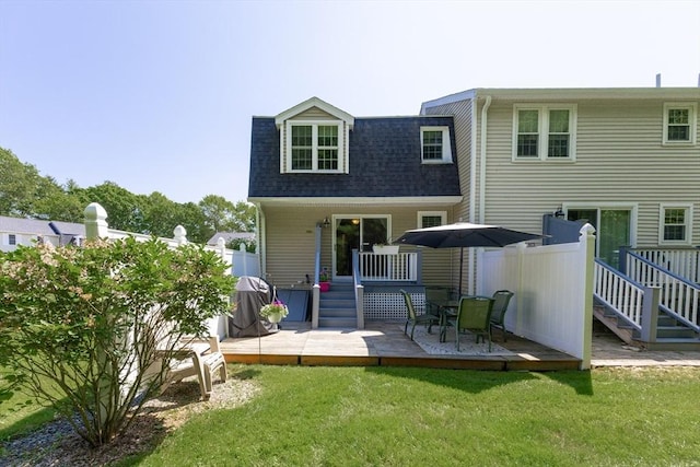 19 Crystal Way Unit 19, Bellingham, MA 02019 - rear view of property featuring a patio area, roof with shingles, and a wooden deck