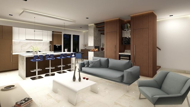 living room with sink