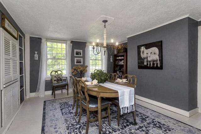 685 Main St, Wilbraham, MA 01095 - dining room with a chandelier, a textured ceiling, and baseboards