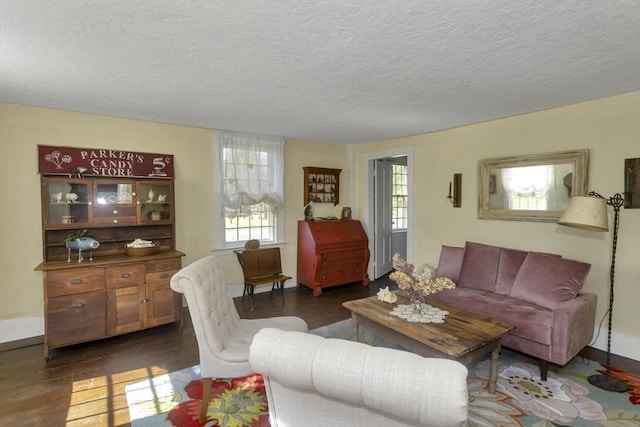 685 Main St, Wilbraham, MA 01095 - living room with plenty of natural light, dark wood-style flooring, a textured ceiling, and baseboards