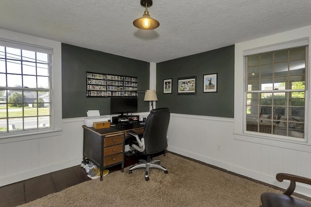 685 Main St, Wilbraham, MA 01095 - office area featuring wainscoting, a textured ceiling, and baseboards