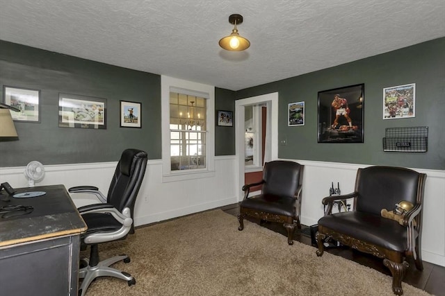 685 Main St, Wilbraham, MA 01095 - carpeted home office with wainscoting and a textured ceiling