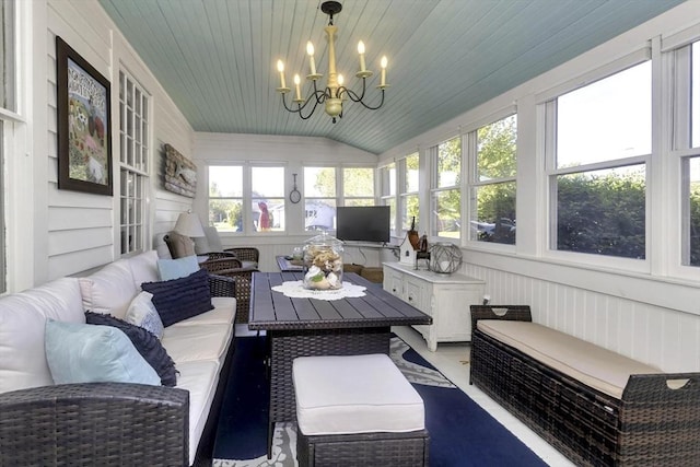 685 Main St, Wilbraham, MA 01095 - sunroom with a chandelier and wooden ceiling