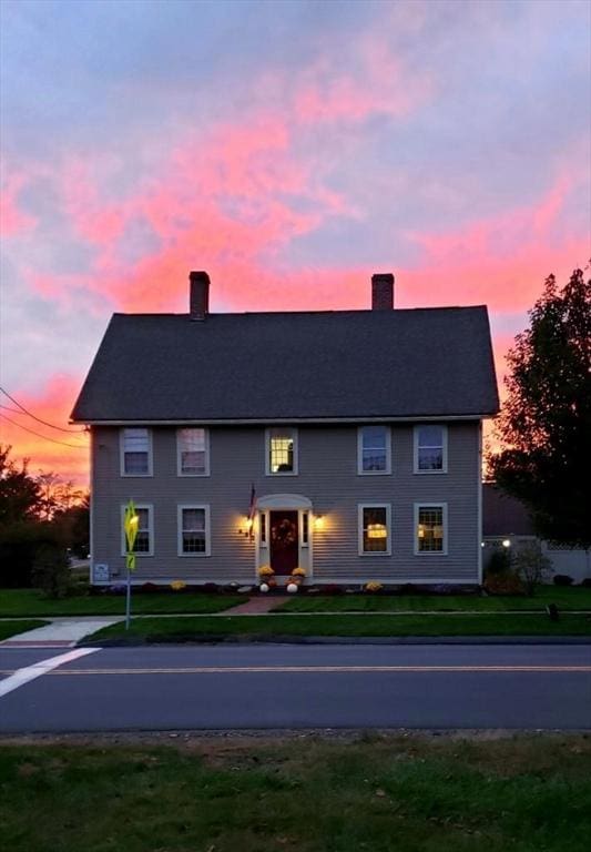 685 Main St, Wilbraham, MA 01095 - view of front of house featuring a chimney and a front lawn