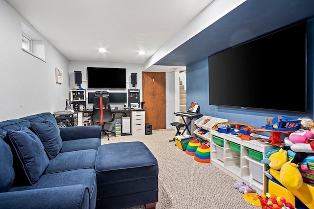11 Worcester Pl, Holbrook, MA 02343 - rec room featuring carpet floors, a desk, and recessed lighting