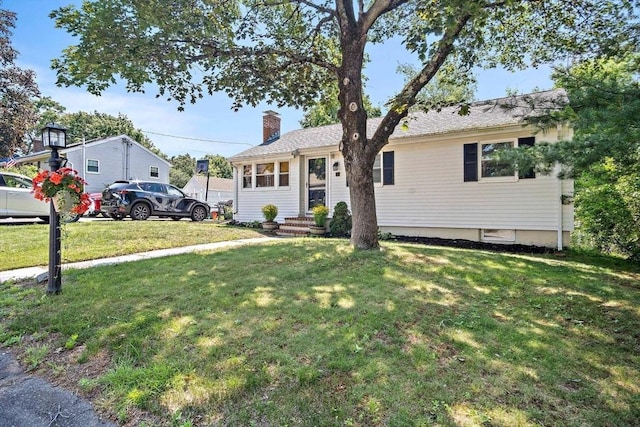 11 Worcester Pl, Holbrook, MA 02343 - single story home with a chimney and a front lawn