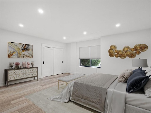22 Chestnut Pl Unit G1, Brookline, MA 02445 - bedroom featuring wood finished floors, recessed lighting, and a closet
