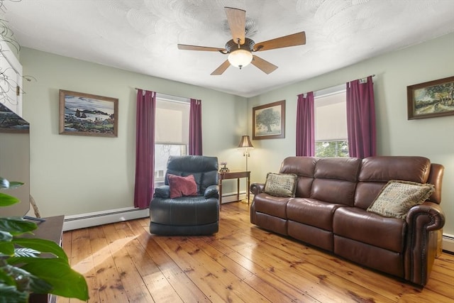 4 Myrtle Sq, Gloucester, MA 01930 - living room featuring a baseboard heating unit, wood-type flooring, and plenty of natural light
