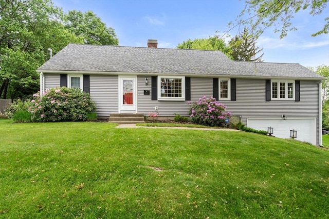 37 Benjamin, Marlborough, MA 01752 - ranch-style home featuring a chimney, a garage, a front lawn, and a shingled roof