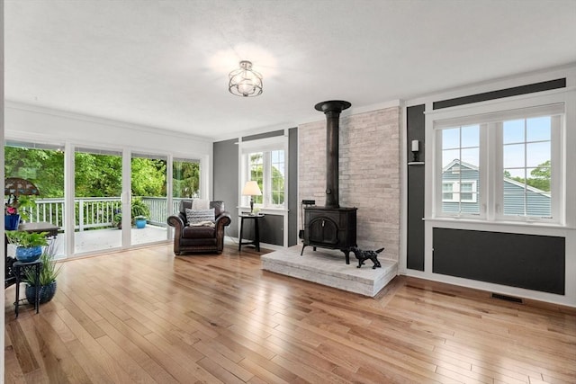 37 Benjamin, Marlborough, MA 01752 - living room featuring a wood stove and light wood-style flooring
