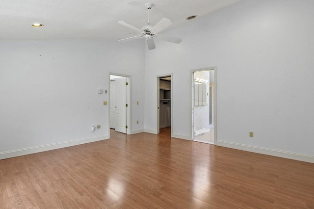 2-4 Founders Rd, Shrewsbury, MA 01545 - unfurnished room featuring ceiling fan, light wood-style floors, recessed lighting, and high vaulted ceiling