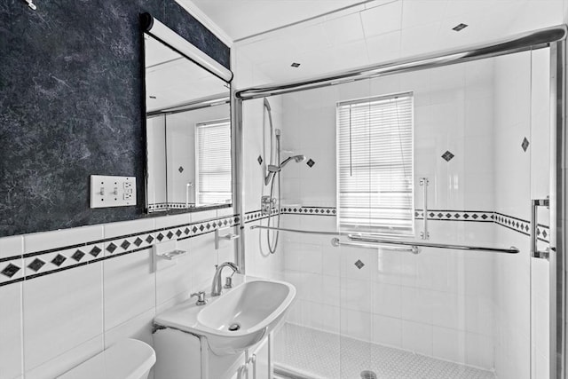 178 Elliot Ave, Quincy, MA 02171 - full bathroom with tile walls, a stall shower, toilet, and vanity