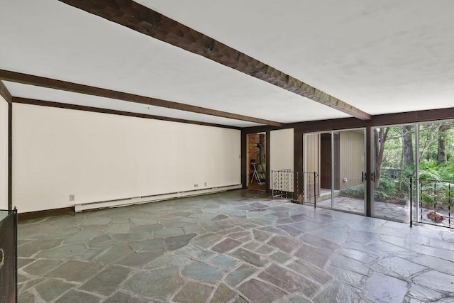 155 Glen Charlie Rd, Wareham, MA 02538 - below grade area featuring stone floors and a baseboard radiator