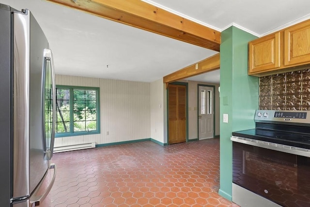155 Glen Charlie Rd, Wareham, MA 02538 - kitchen with appliances with stainless steel finishes and a baseboard heating unit