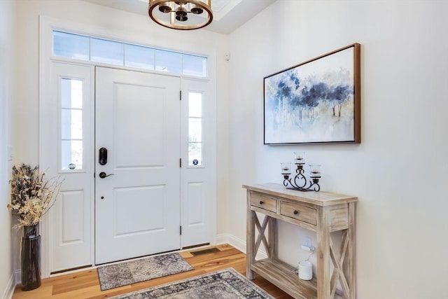 foyer entrance featuring a healthy amount of sunlight and light hardwood / wood-style floors