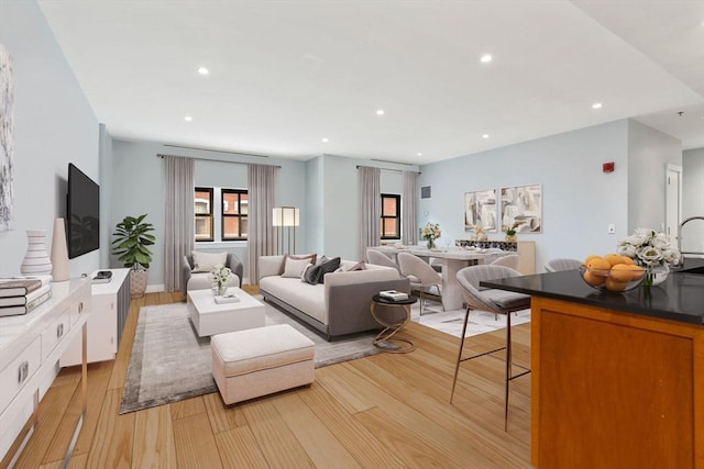 living room with light wood-type flooring