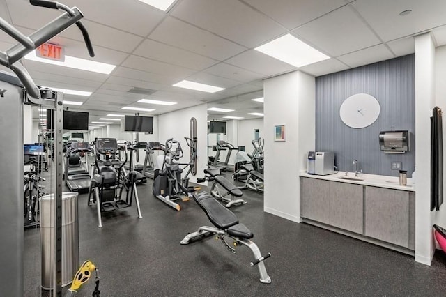 234 Causeway St Unit 723, Boston, MA 02114 - gym with a sink, baseboards, and a drop ceiling