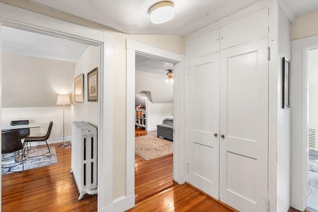 24 Central St, Somerville, MA 02143 - hall with radiator heating unit, hardwood / wood-style flooring, and an office area