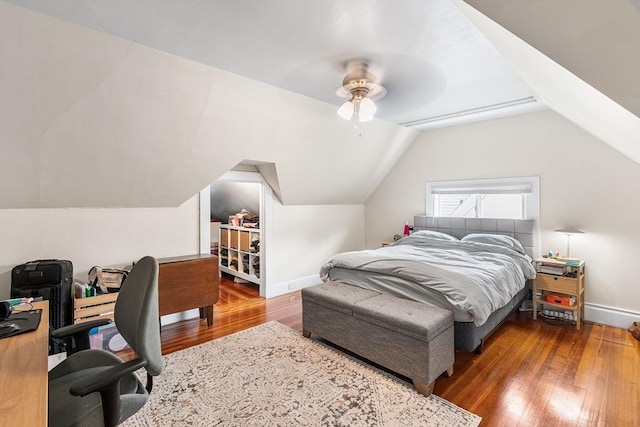 24 Central St, Somerville, MA 02143 - bedroom featuring wood-type flooring, vaulted ceiling, baseboards, and ceiling fan