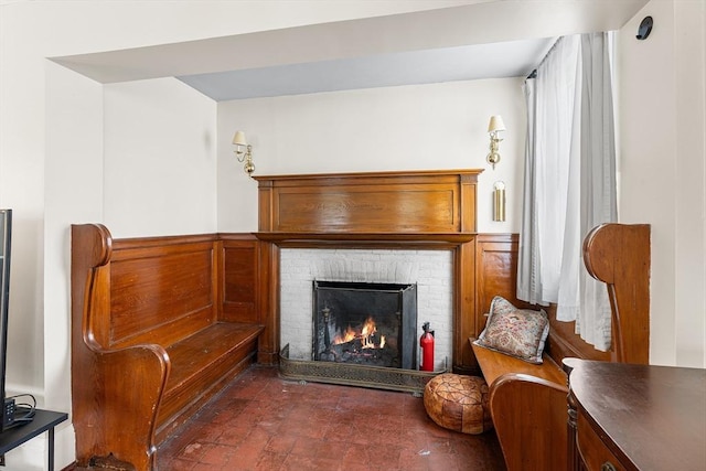 24 Central St, Somerville, MA 02143 - living area with a brick fireplace