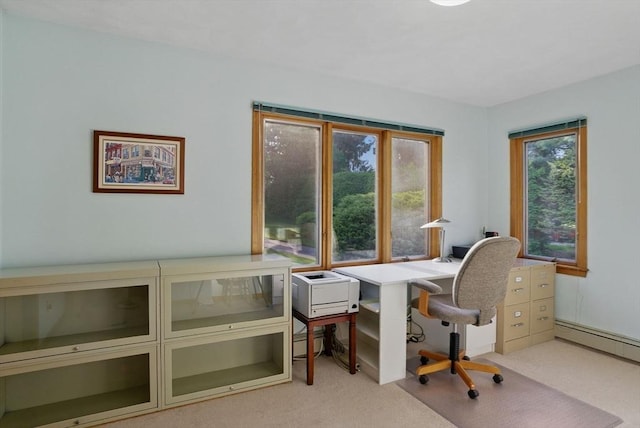 34 Marlboro St, Hudson, MA 01749 - office area featuring baseboard heating and light colored carpet