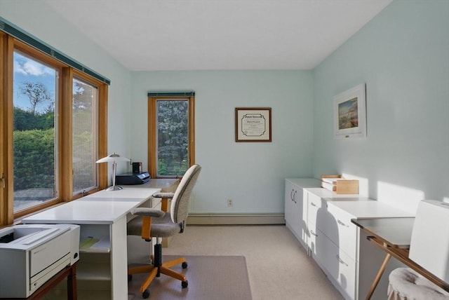34 Marlboro St, Hudson, MA 01749 - office with a baseboard radiator, baseboards, and light colored carpet