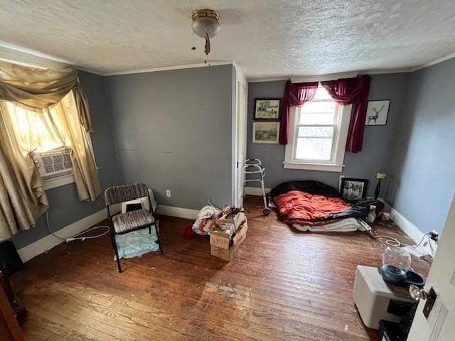 59 Eddy St, Springfield, MA 01104 - bedroom with a textured ceiling, wood finished floors, crown molding, cooling unit, and ceiling fan