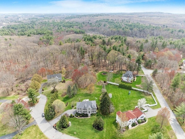 bird's eye view featuring a forest view