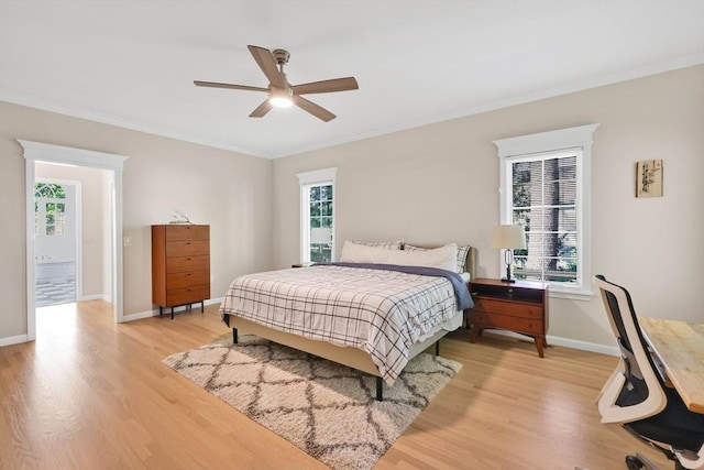 20 Ericka Cir, East Longmeadow, MA 01028 - bedroom featuring light wood finished floors, ornamental molding, baseboards, and a ceiling fan