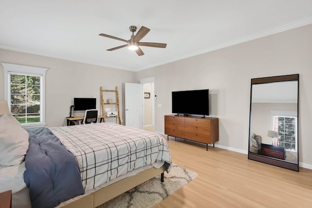 20 Ericka Cir, East Longmeadow, MA 01028 - bedroom featuring light wood finished floors, multiple windows, crown molding, baseboards, and a ceiling fan