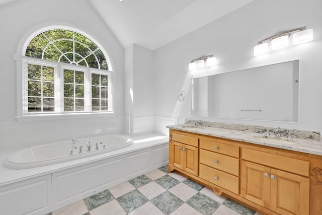 20 Ericka Cir, East Longmeadow, MA 01028 - full bathroom with lofted ceiling, a garden tub, and double vanity